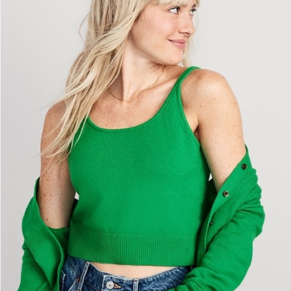 Old Navy Green Ribbed Crop Tank Top
